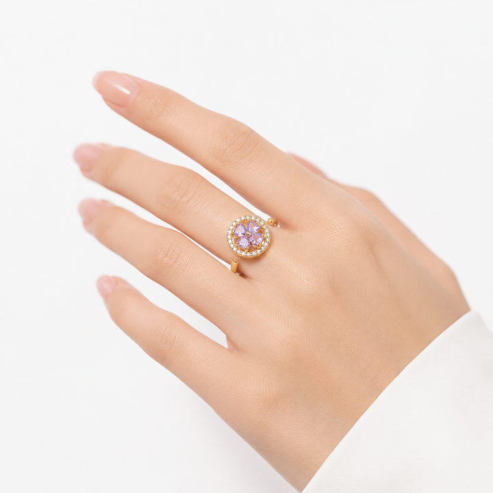 Bague Florale en Or et Saphir