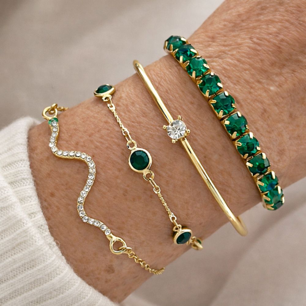 Ensemble de Bracelets en Pierre Précieuse Verte