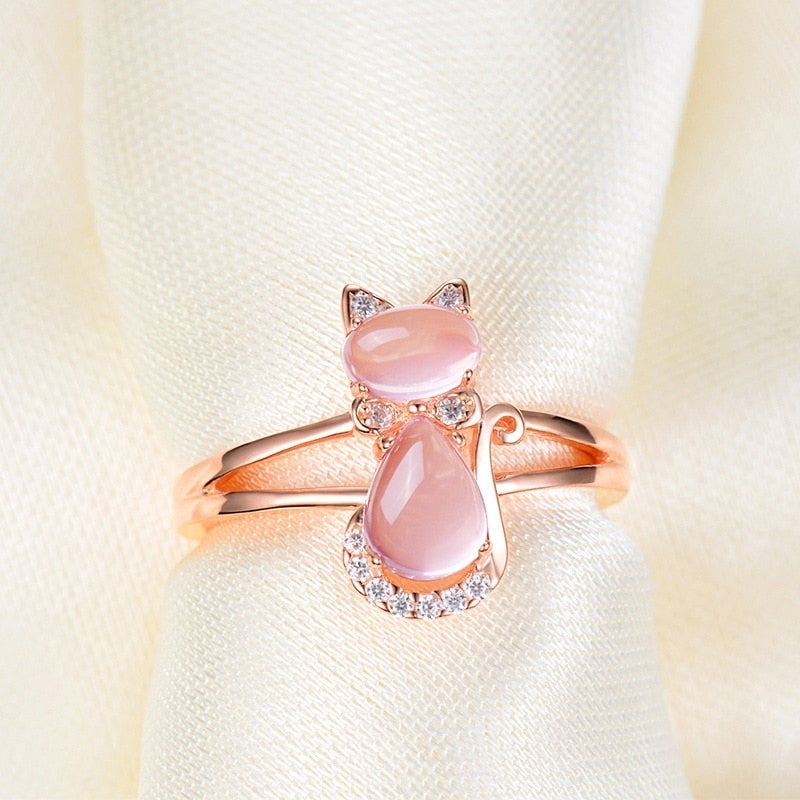 Bague en Or Rose à Motif de Chat