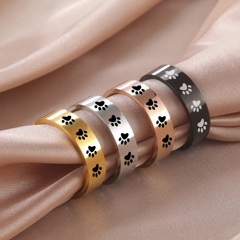 Bague artisanale en acier inoxydable avec empreinte de patte