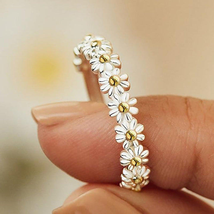 Silver Daisy Ring with Enamel