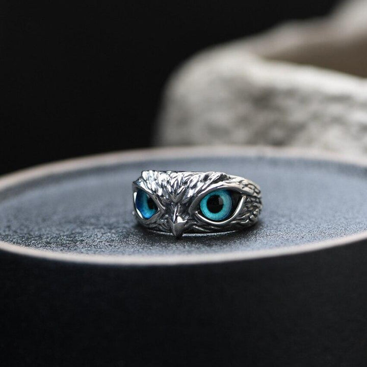 Bague Ajustable Hibou de Bonne Chance en Argent et Opale