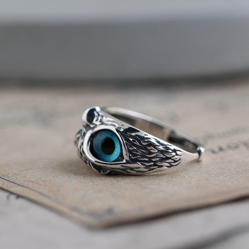 Bague Ajustable Hibou de Bonne Chance en Argent et Opale