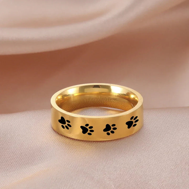Bague artisanale en acier inoxydable avec empreinte de patte