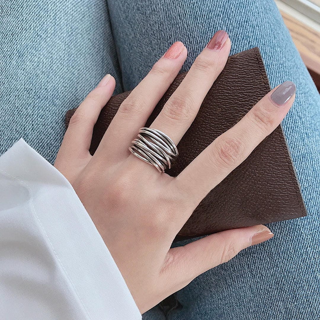 Bague Ajustable Superposée en Argent