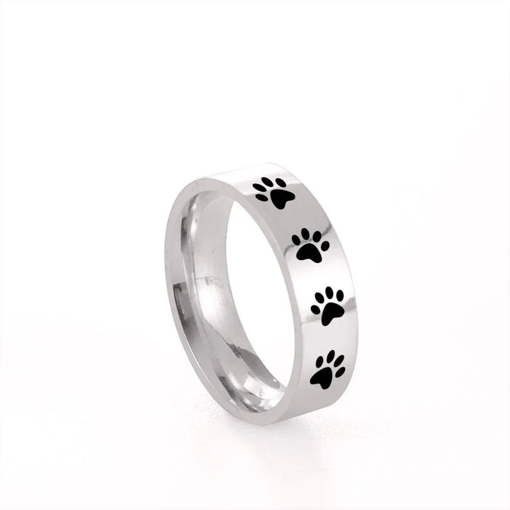 Bague artisanale en acier inoxydable avec empreinte de patte