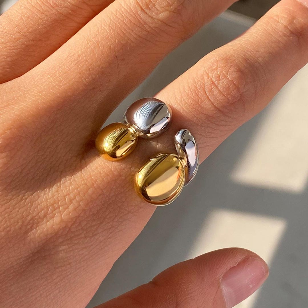Bague Empilable Bicolore en Or et Argent