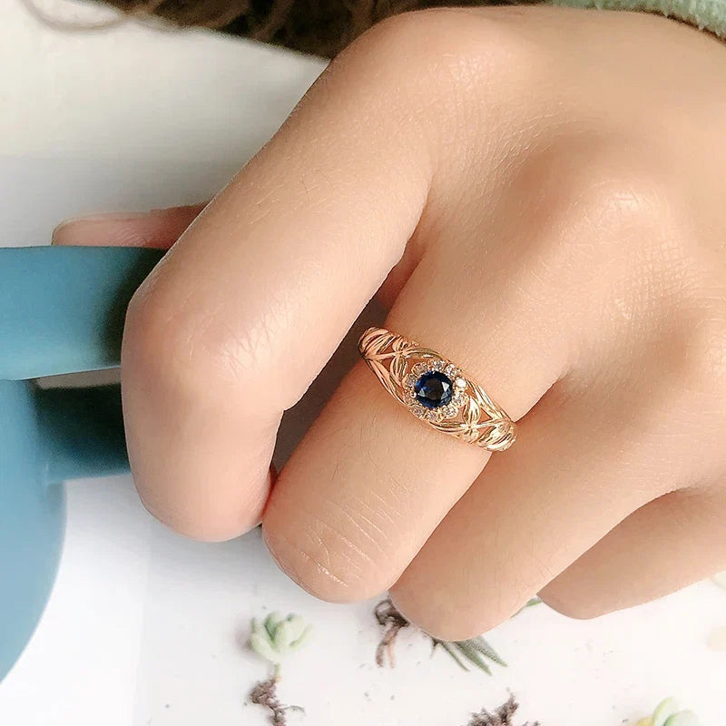 Bague Élégante en Or Rose avec Saphir