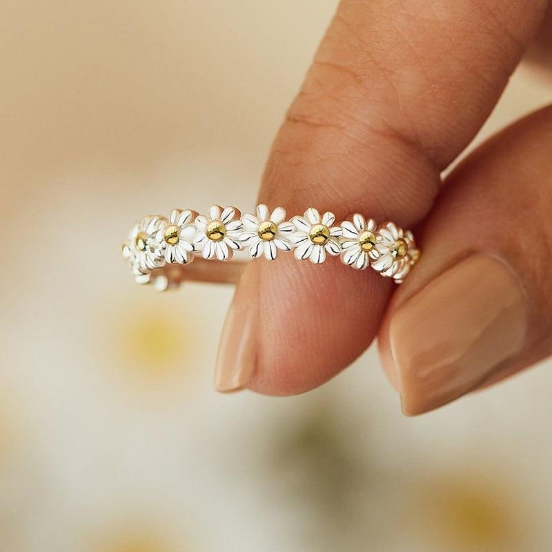 Silver Daisy Ring with Enamel