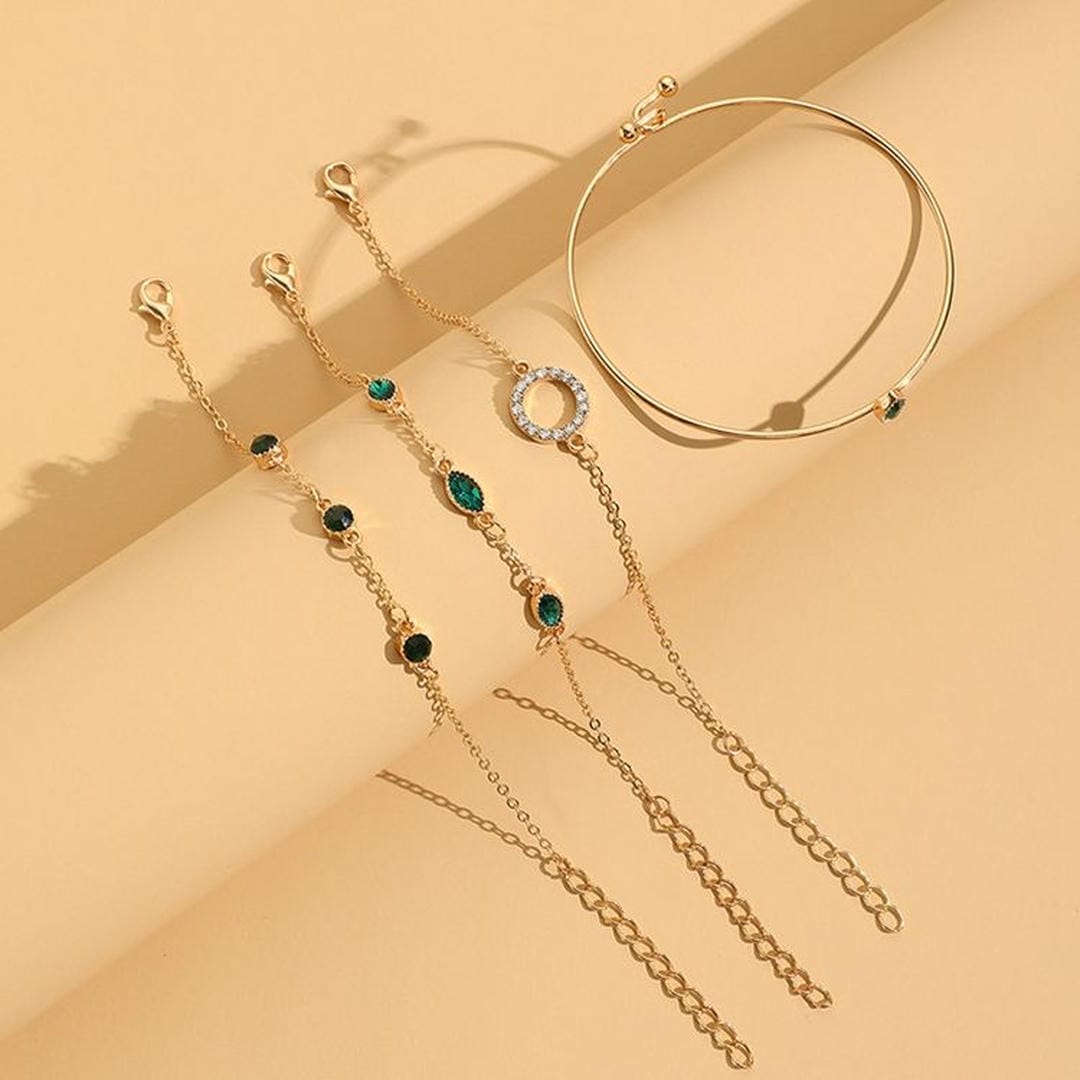 Ensemble de Bracelets en Or avec Cristaux Émeraude