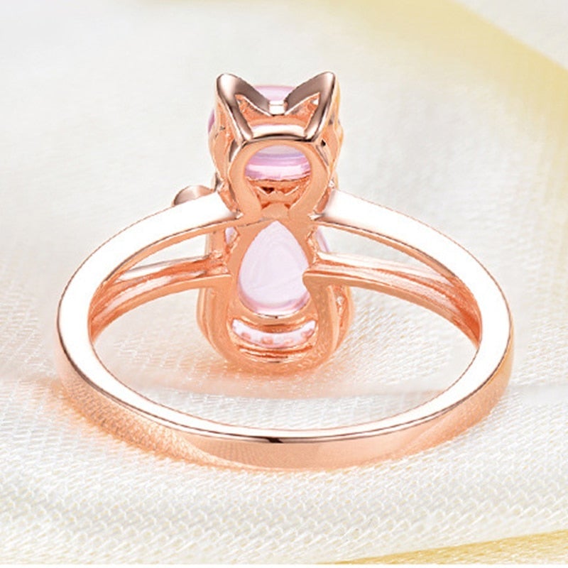 Bague en Or Rose à Motif de Chat