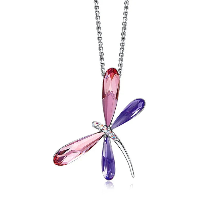 Collier Pendentif Libellule en Cristal Rose