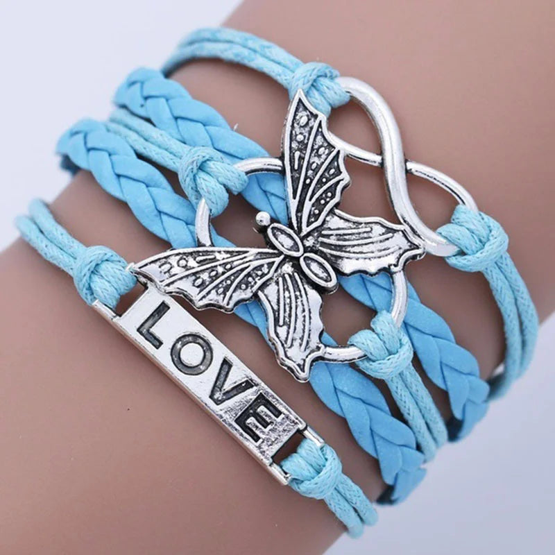 Bracelet en Cuir Vintage Papillon Amour
