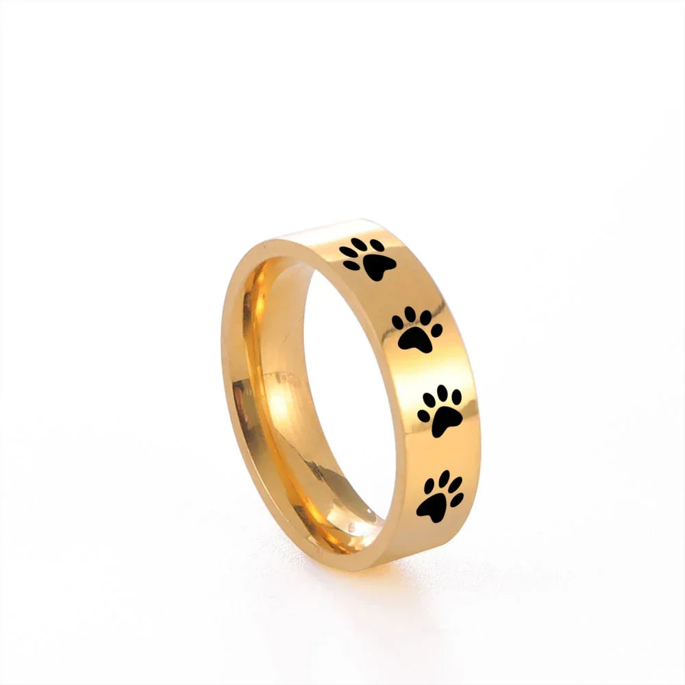 Bague artisanale en acier inoxydable avec empreinte de patte
