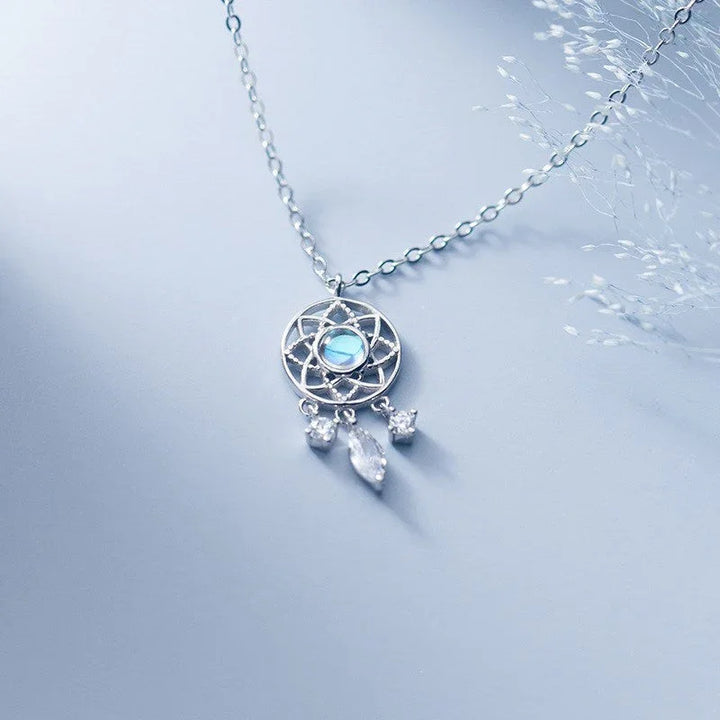 Pendentif Collier Attrape-Rêves en Argent et Pierre de Lune