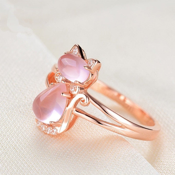 Bague en Or Rose à Motif de Chat