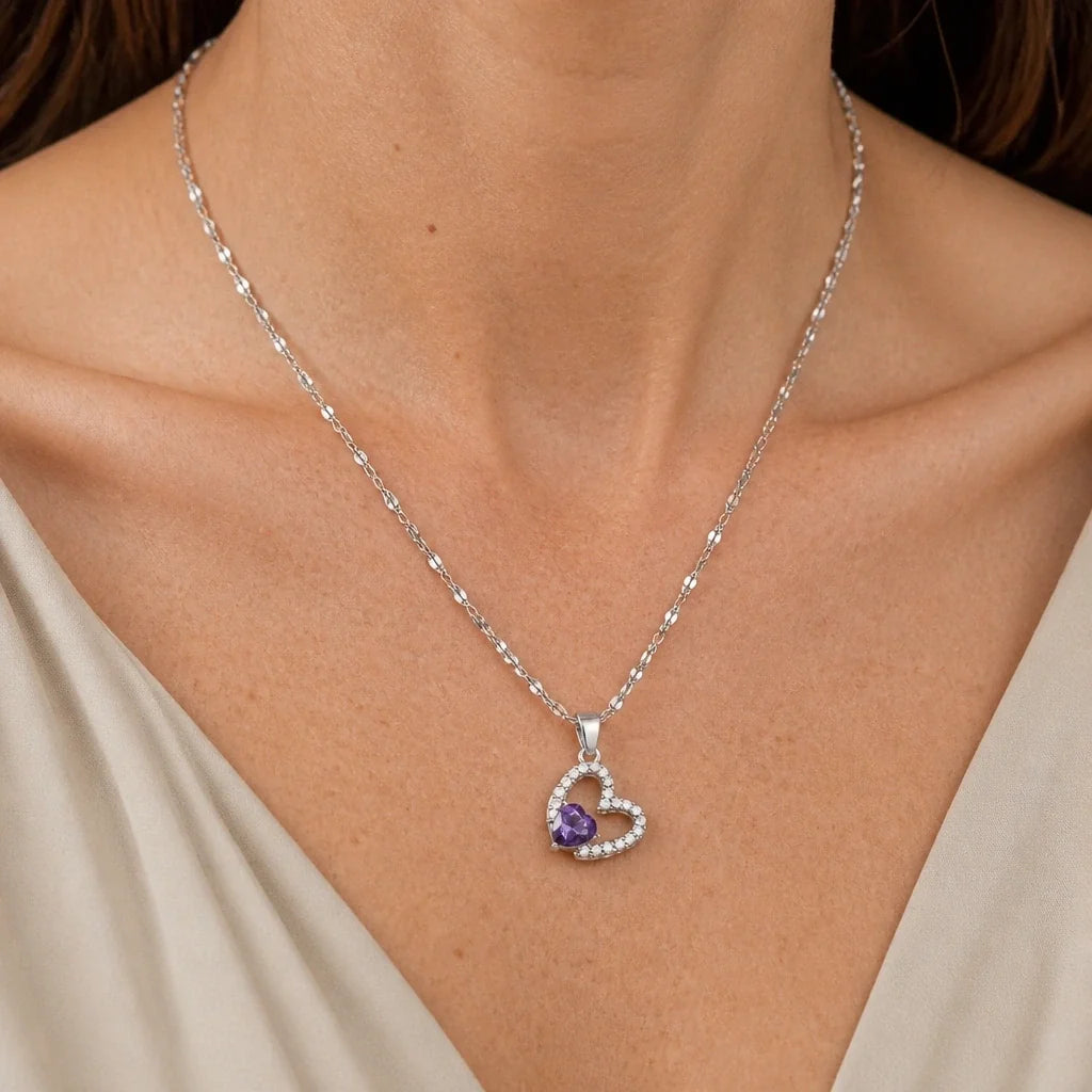 Collier Pendentif en Zirconium en Forme de Cœur