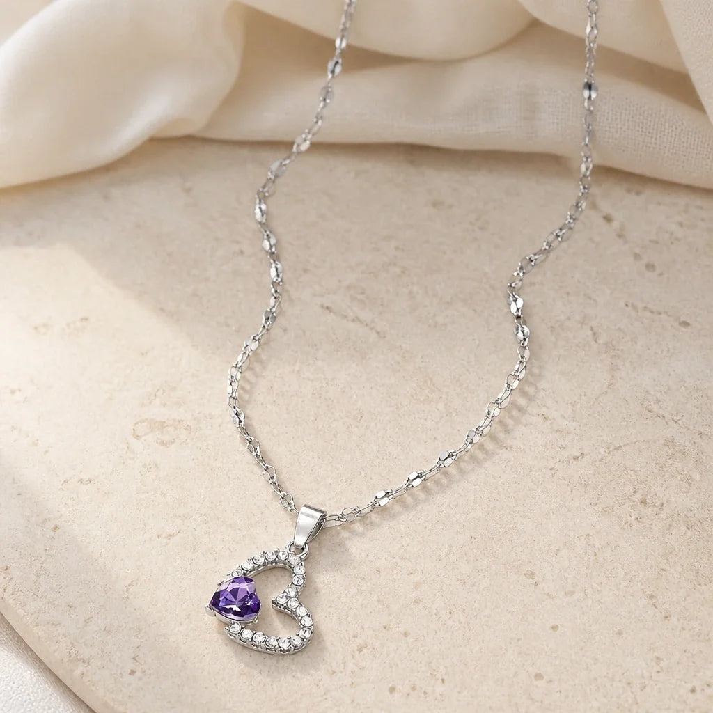 Collier Pendentif en Zirconium en Forme de Cœur