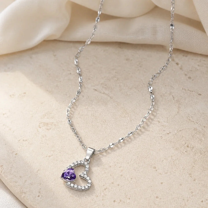 Heart-Shaped Zirconia Pendant Necklace