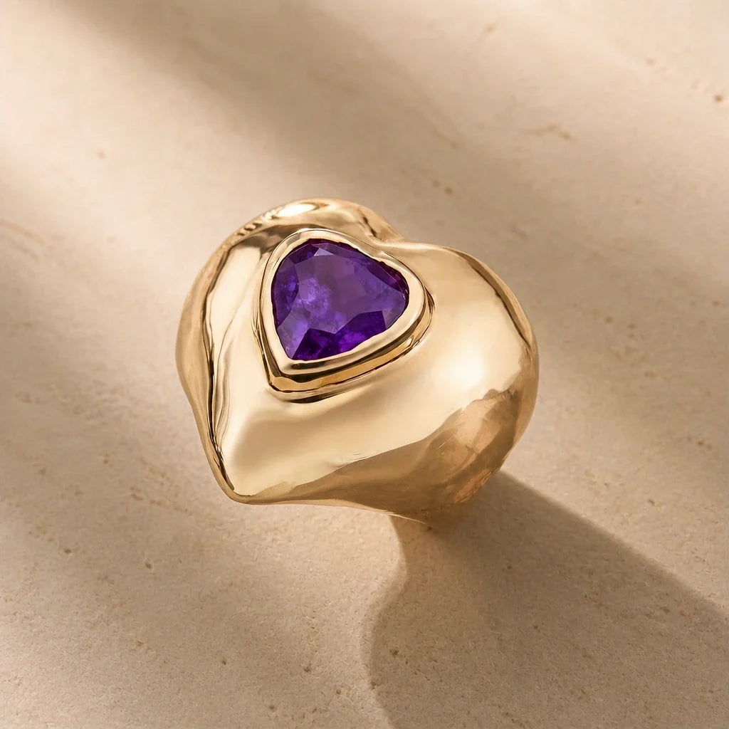 Bague Cocktail en Or en Forme de Cœur