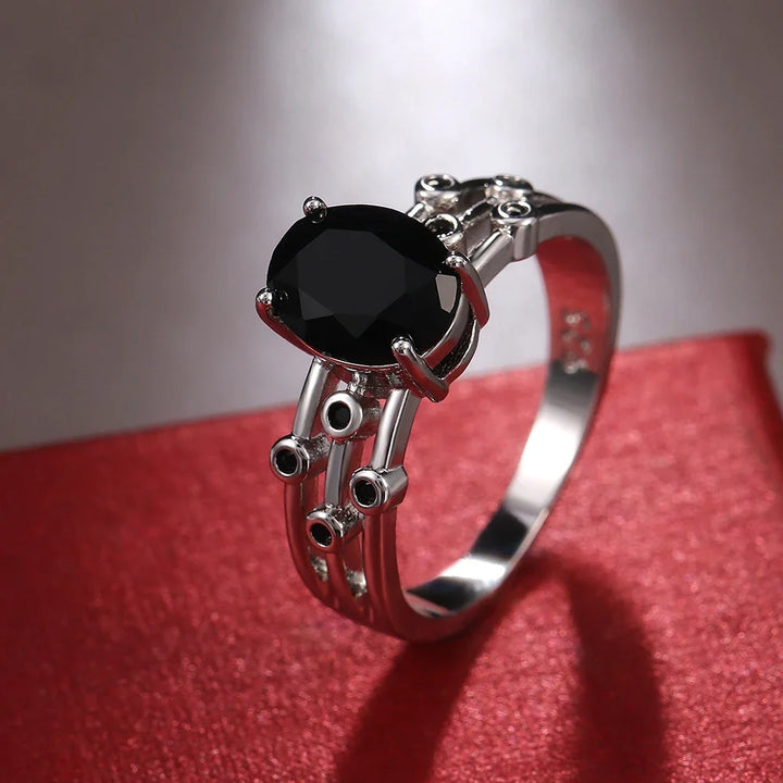 Bague Classique en Zirconium Noir de Beauté