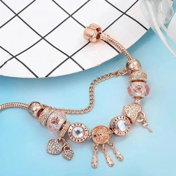 Bracelet Capteur de Rêves Rose avec Charms Inclus