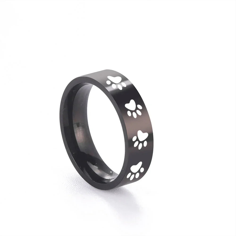 Bague artisanale en acier inoxydable avec empreinte de patte