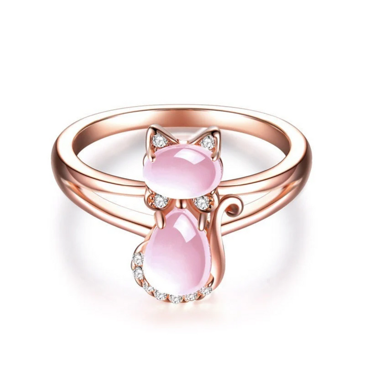 Bague en Or Rose à Motif de Chat