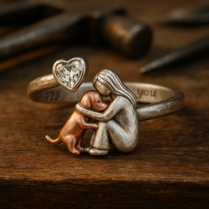 Bague en Argent Sterling 925 pour Chien, Faite Main avec Zirconia en Forme de Cœur – Ajustement Réglable