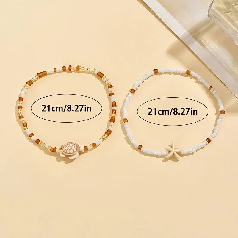Ensemble de Bracelets de Cheville Étoile de Mer et Tortue