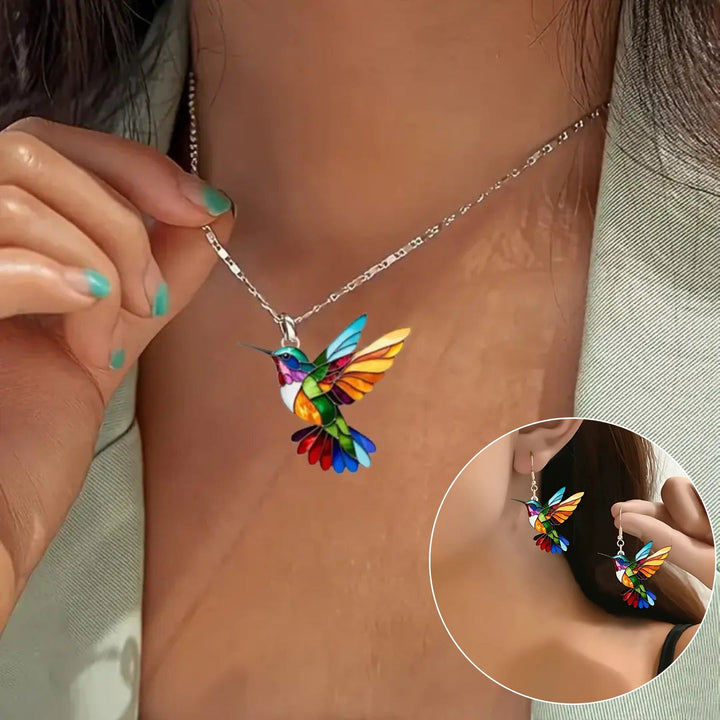 Collier Magnifique Colibri avec Boucles d&
