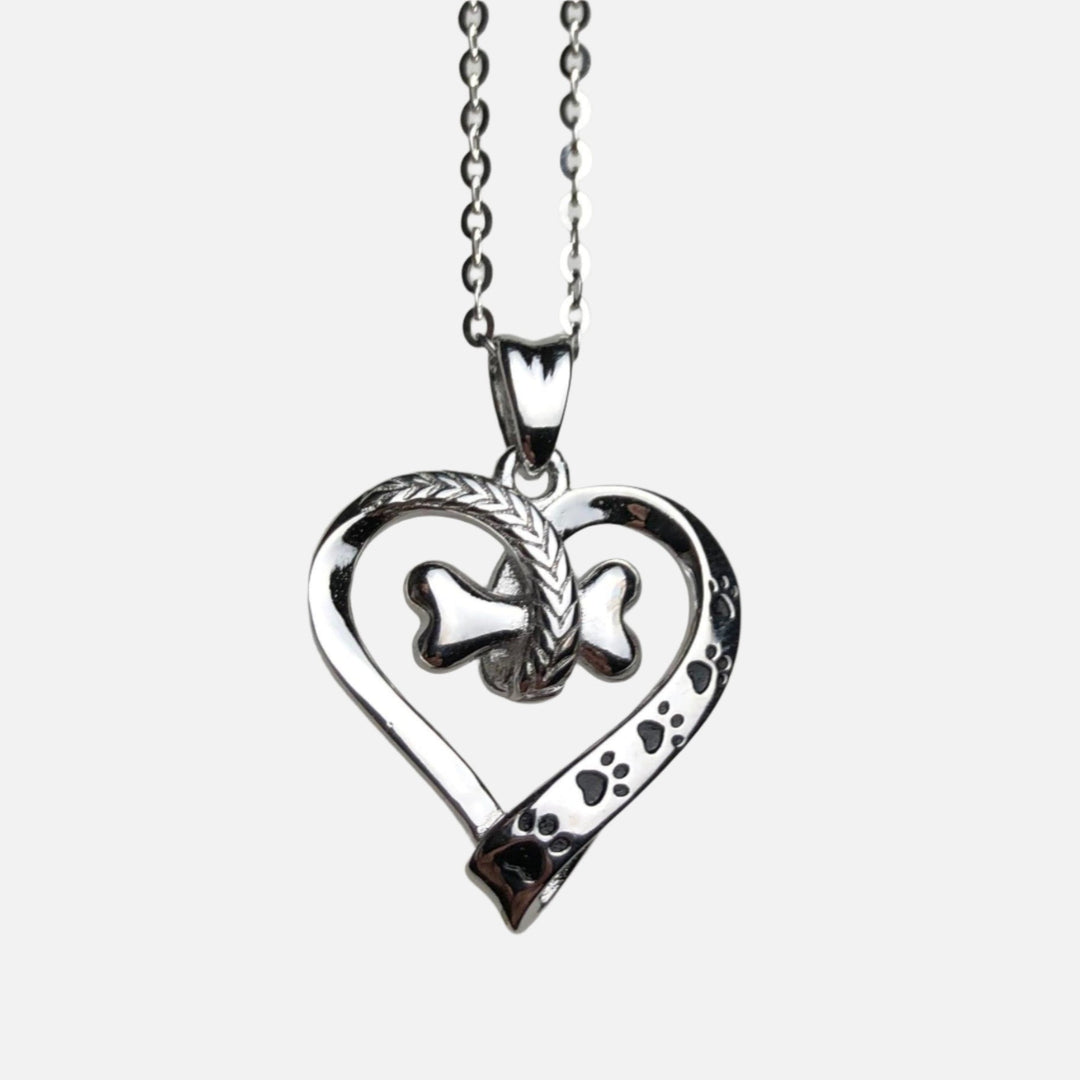 Collier en Acier Inoxydable avec Pattes de Chien et Cœur