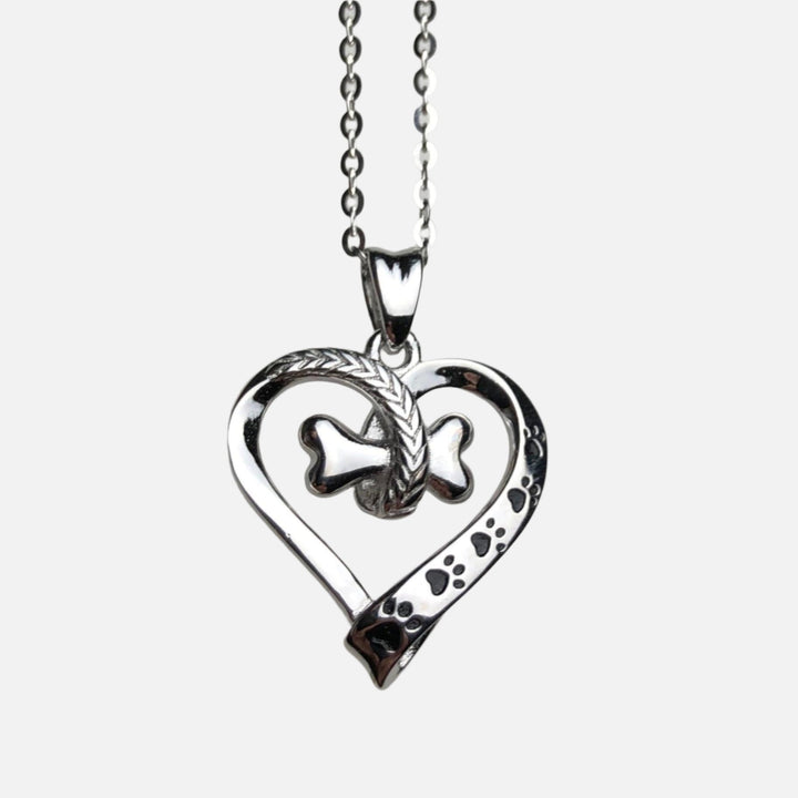 Collier en Acier Inoxydable avec Pattes de Chien et Cœur