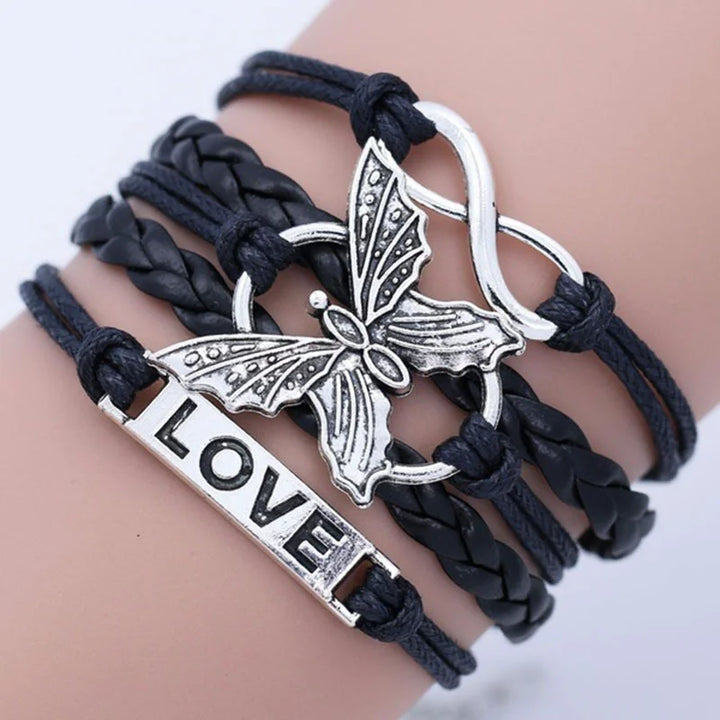 Bracelet en Cuir Vintage Papillon Amour