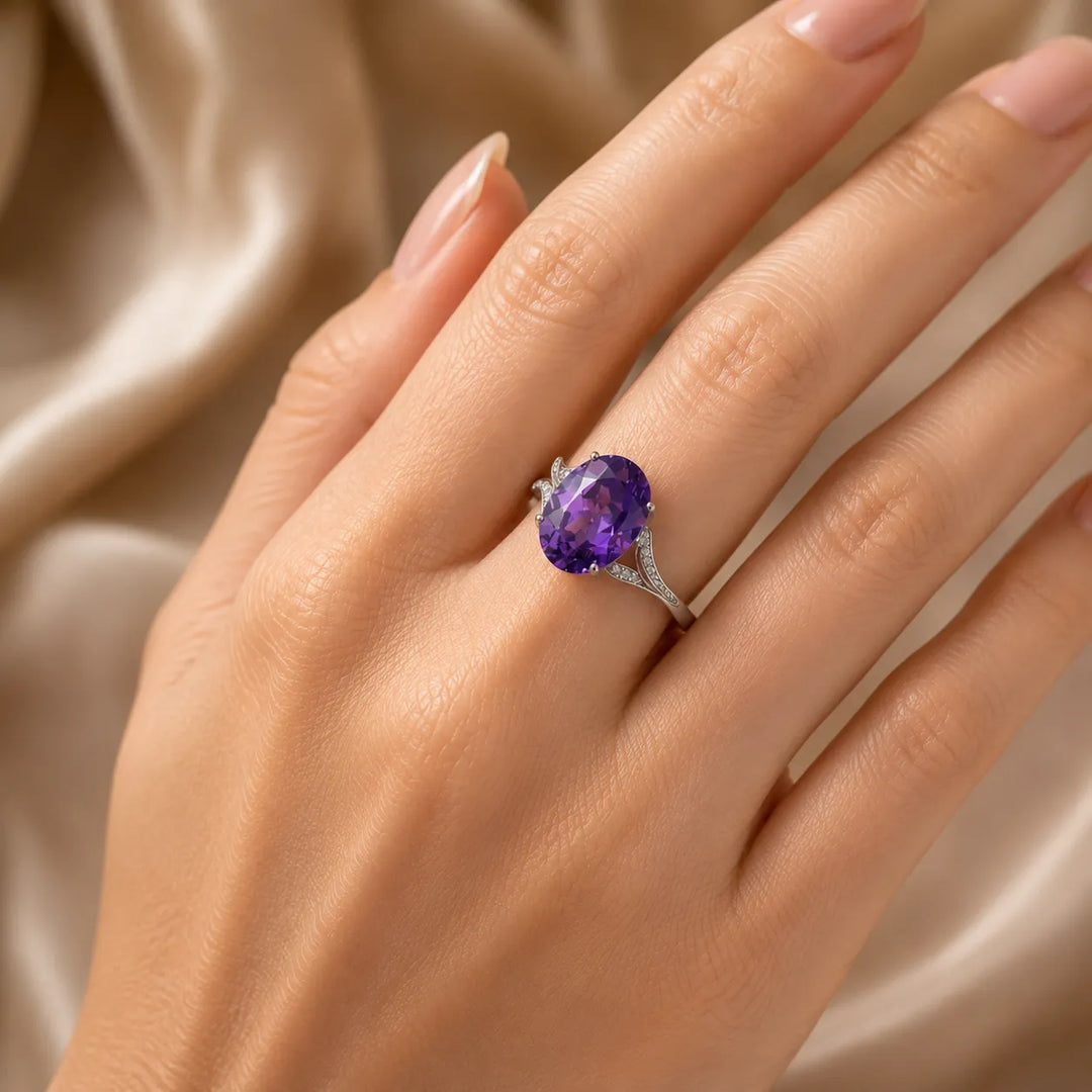Bague en Argent avec Zirconia Améthyste Iconique
