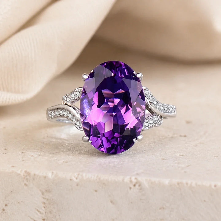 Bague en Argent avec Zirconia Améthyste Iconique