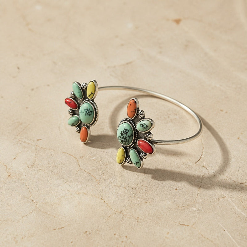 Bracelet Manchette en Turquoise Incrustée
