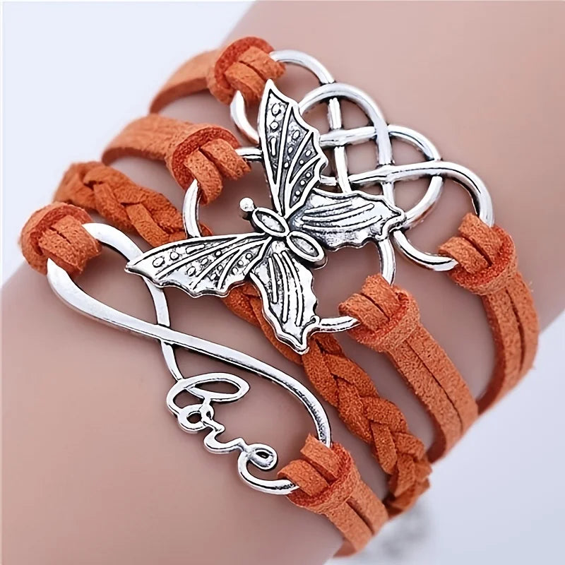 Bracelet en Cuir Vintage Papillon Amour