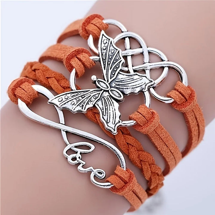 Bracelet en Cuir Vintage Papillon Amour