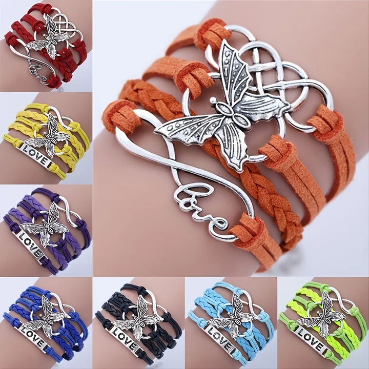 Bracelet en Cuir Vintage Papillon Amour