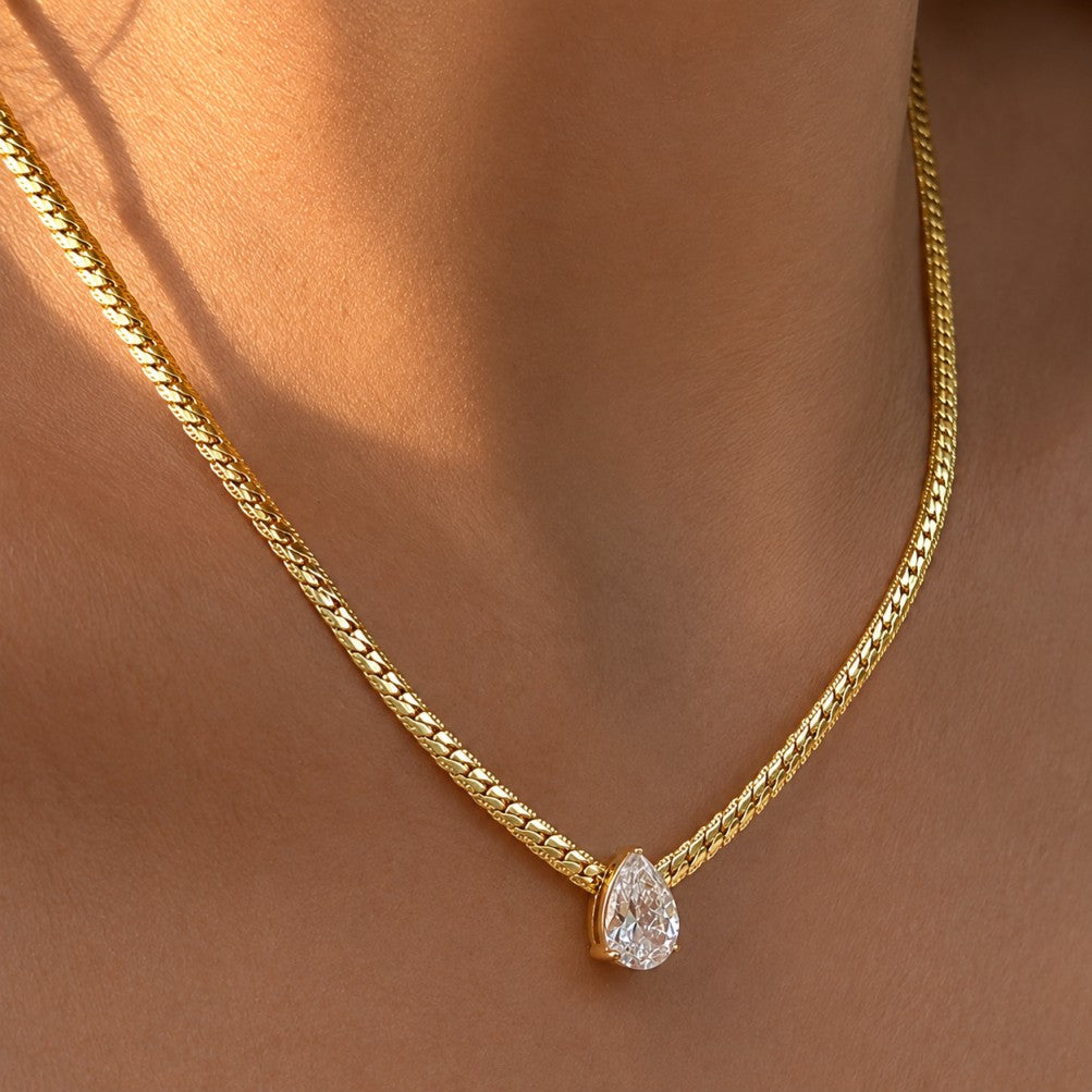 Collier Serpent en Zirconium en Forme de Goutte