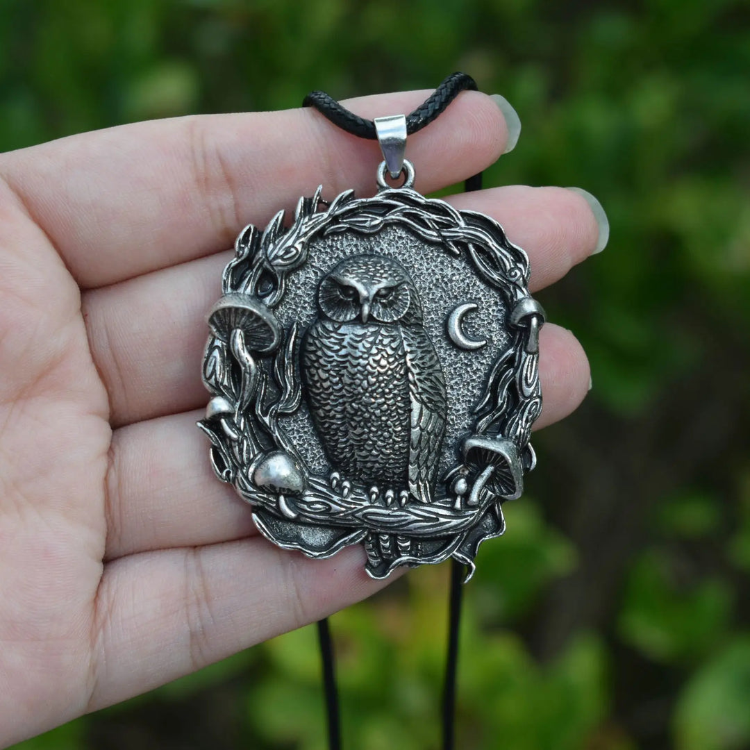 Pendentif Collier Hibou Mystique Champignon Lune
