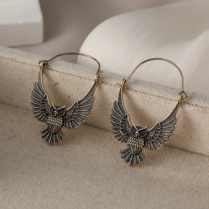 Vintage Bohemian Owl Statement Earrings