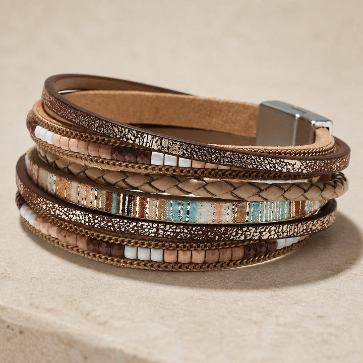 Bracelet en cuir à perles multi-couches style boho