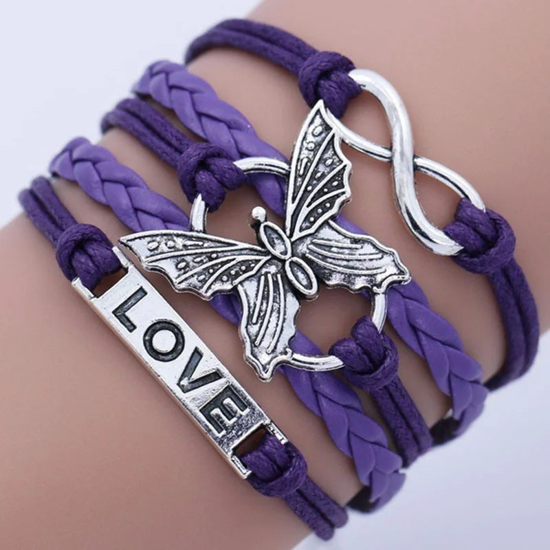Bracelet en Cuir Vintage Papillon Amour