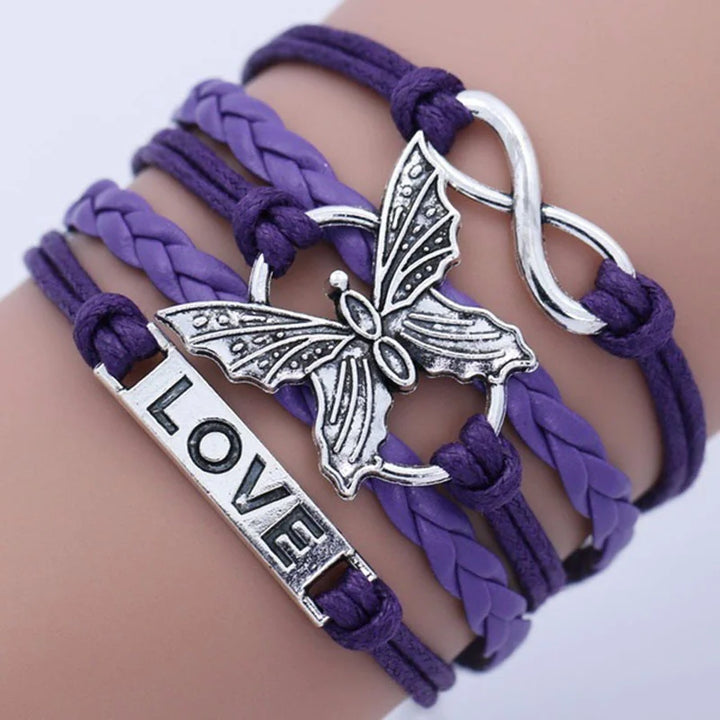 Bracelet en Cuir Vintage Papillon Amour