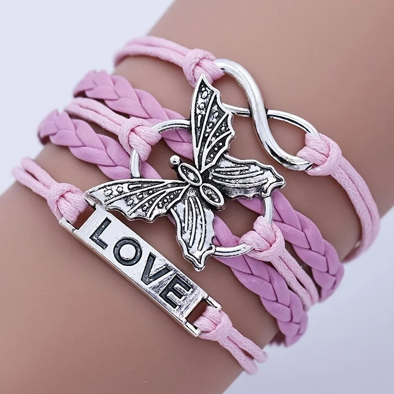 Bracelet en Cuir Vintage Papillon Amour