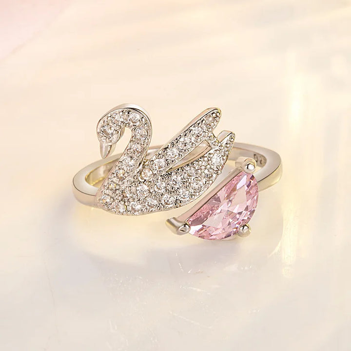 Bague Ajustable en Cristal Cygne - Or Rose