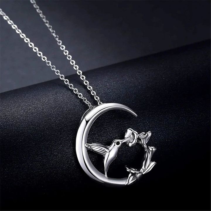 Collier Pendentif Vintage en Argent Oiseau de Lune