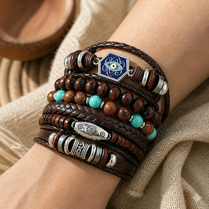 Ensemble de Bracelets Superposés en Cuir